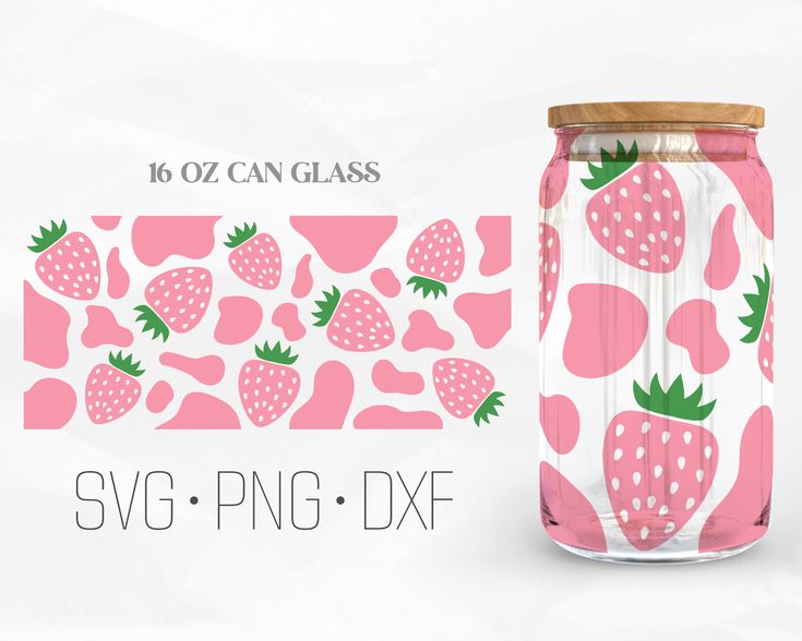 a glass jar with strawberries on it and the words svg png dxf