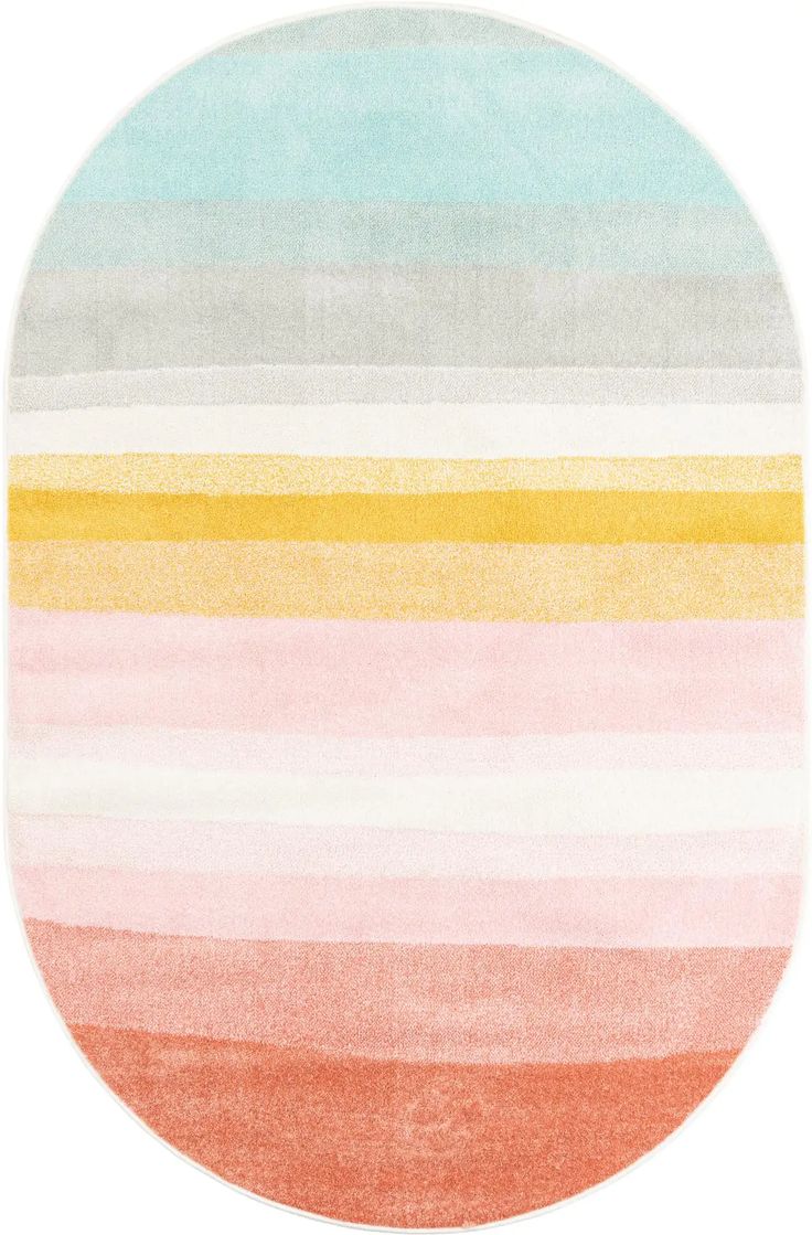 a round rug with multicolored stripes on it