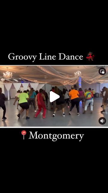 people are dancing in a dance studio with the words, grooy line dance montgomery