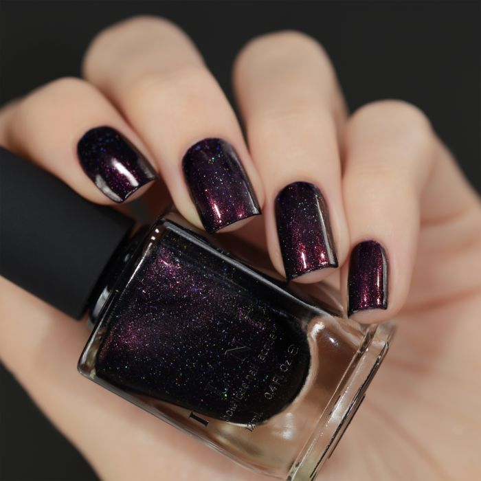 Mon Amour Goth Costume, Ideas Uñas, Purple Holographic, Nail Board, Toe Nail Color, Purple Nail Polish, Nail Shimmer, Black Nail Polish, Holographic Nail Polish