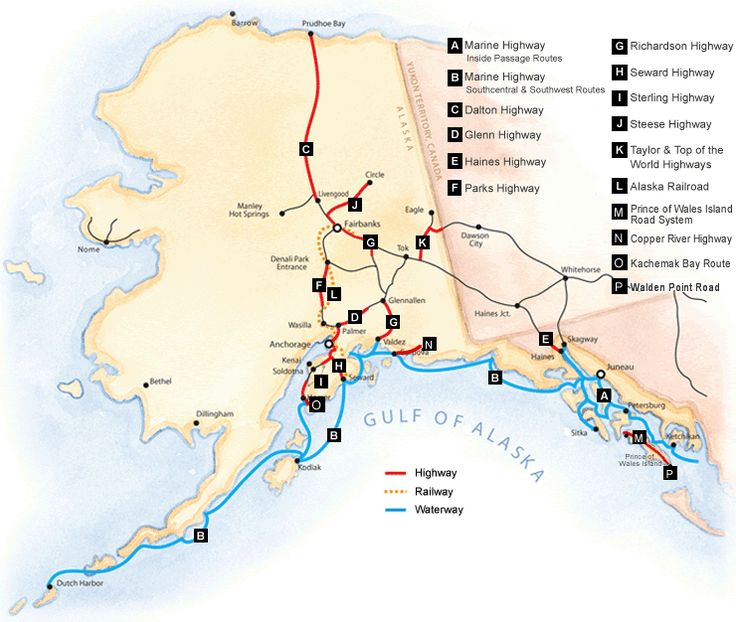 a map of the gulf of alaska with all its roads