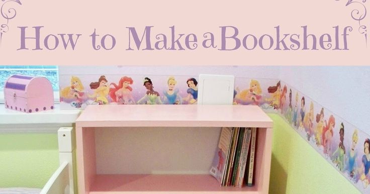 there is a pink book shelf in the corner of this room with princess pictures on it