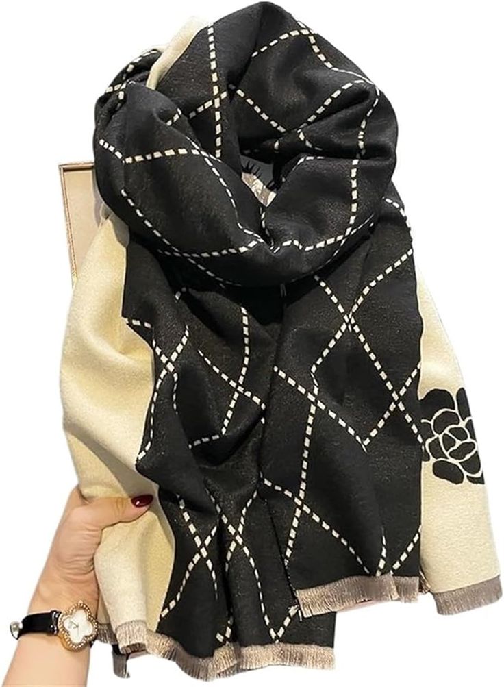 PRICES MAY VARY. 1. Made of high-quality cashmere material for a luxurious feel 2. Features a beautiful camellia pattern inspired by Chanels 3. Can be worn as a scarf or a shawl for versatile styling options 4. Designed with extra thickness to provide maximum warmth in winter 5. Perfect accessory to add a touch of elegances and warmth to any outfit Indulge in luxury with our Chanels-style Camellia Cashmere Scarf Shawl. Made of high-quality cashmere material, this scarf offers a soft and luxuriou Cashmere Shawl, Neck Wrap, Cashmere Scarf, Neck Warmer, Scarf Shawl, Stay Warm, Scarf Wrap, Scarf Accessory, Shawl