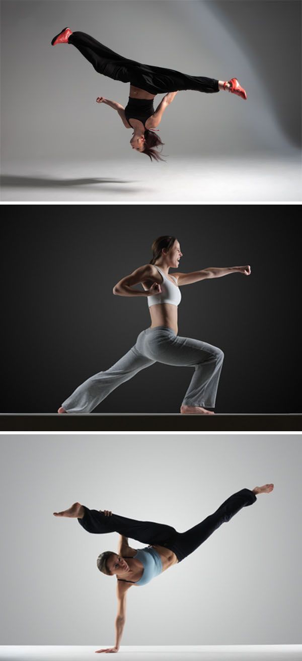 three different poses of a woman doing an acrobatic move