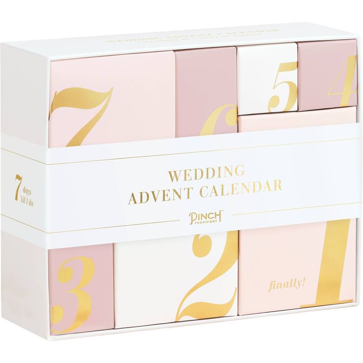 a pink and white box with gold numbers on the front, two for each number