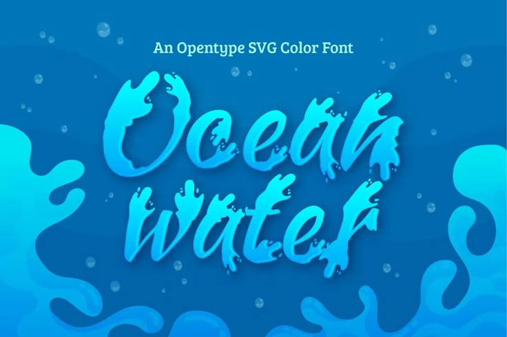 an ocean themed font with blue water and bubbles on the bottom that says ocean writer