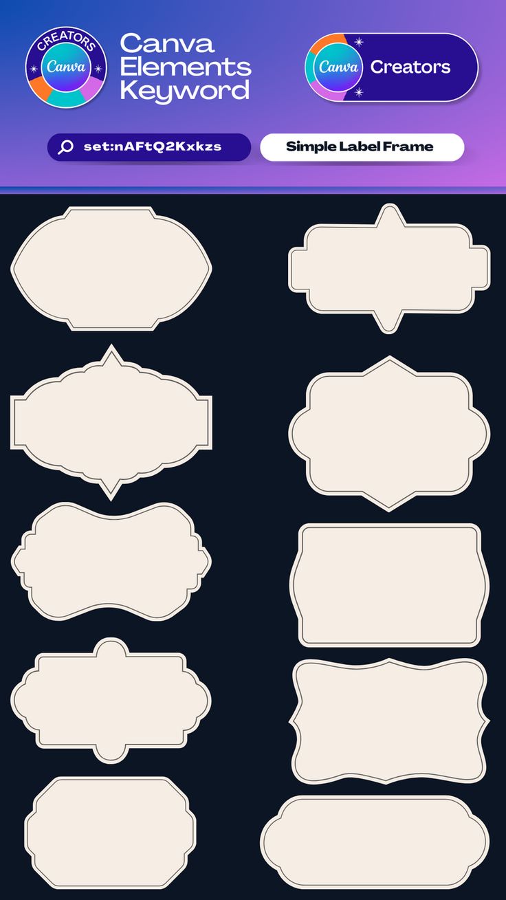 a set of white labels with different shapes and sizes on the bottom half of each label