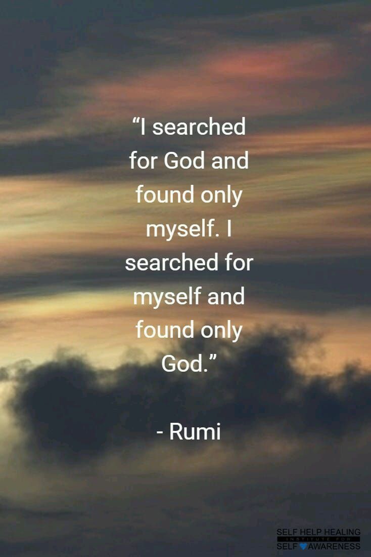 the sky with clouds in the background and a quote from rumi that reads i searched for god and found only