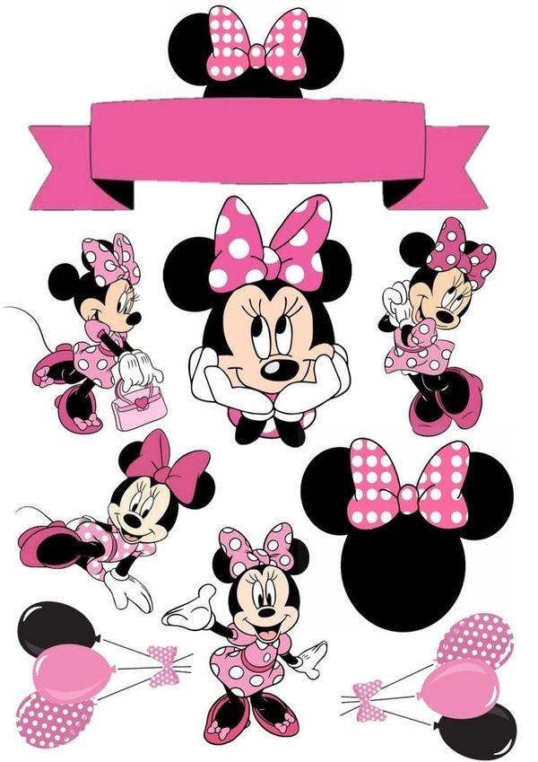 minnie mouse wall decals with pink bows and polka dots on the ears, in front of