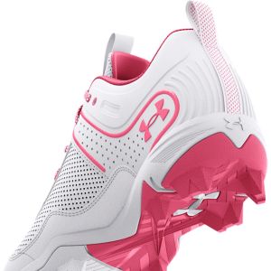 a white and pink tennis shoe on a white background with the word, under it