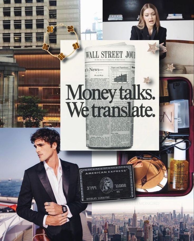 an advertisement for wall street journal featuring a man in a suit and woman in the background