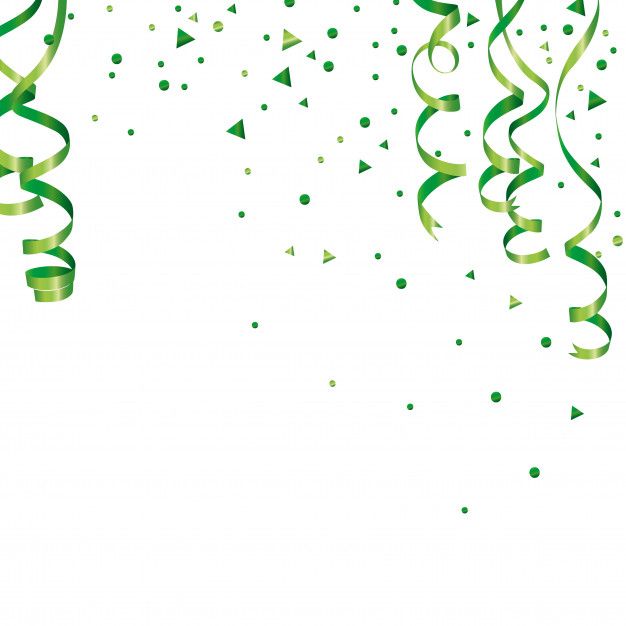 green streamers and confetti on a white background