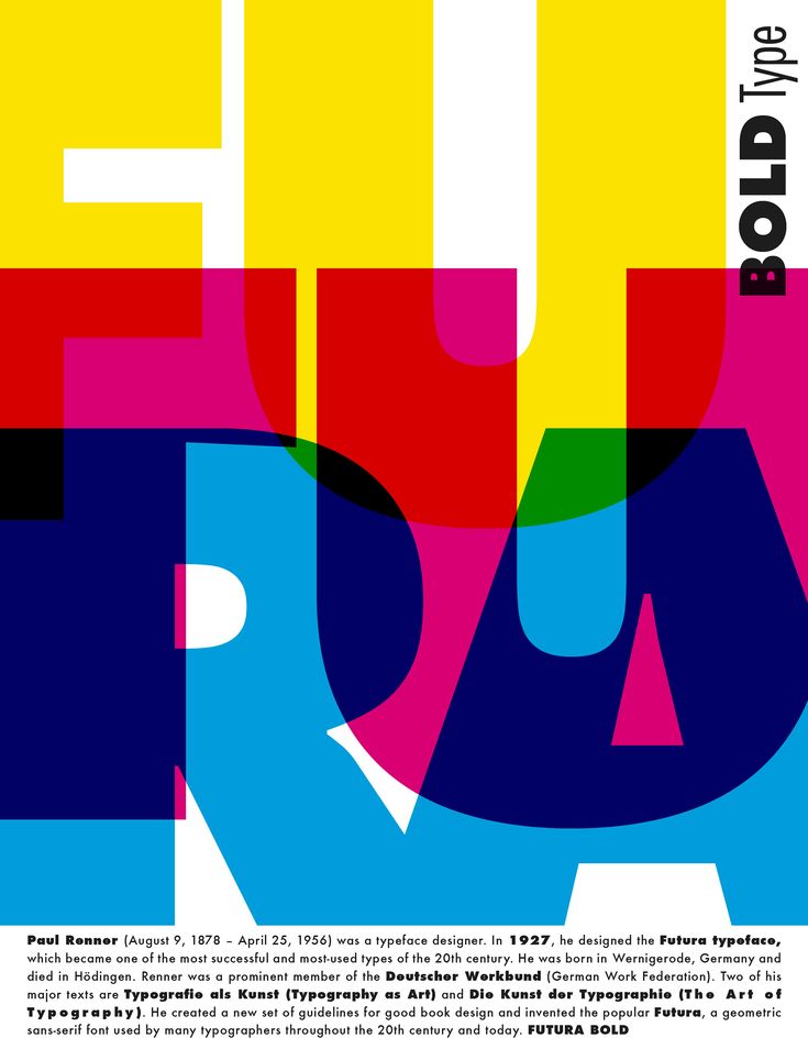 a poster with the words futura written in bold, multicolored letters on it