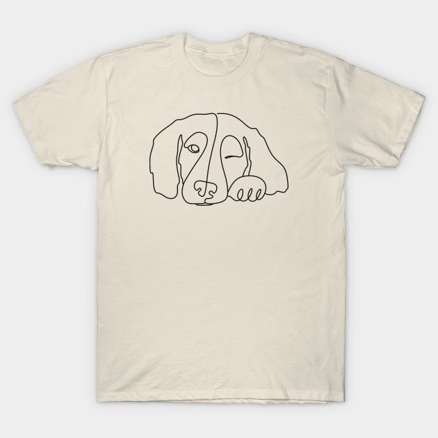 a white t - shirt with a black drawing of a dog's head on it