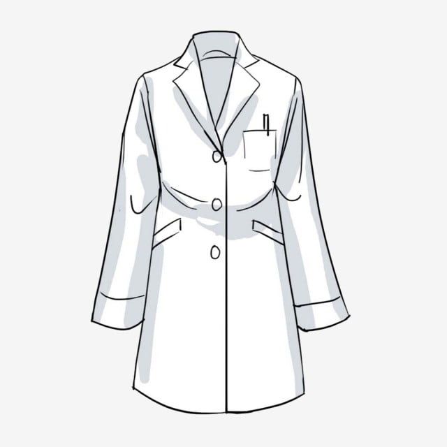 a drawing of a white coat with buttons on the lapel and two pockets at the front