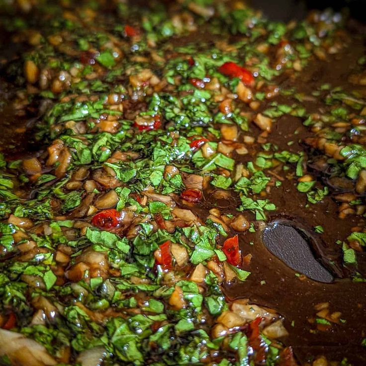 the food is prepared and ready to be cooked in the pot or pan for cooking