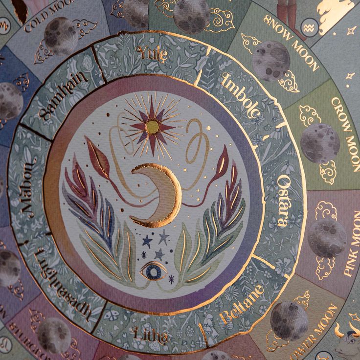 an astro wheel with the sun, moon and stars painted on it's sides