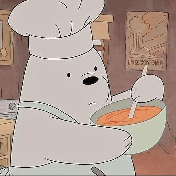 a cartoon character holding a bowl of soup