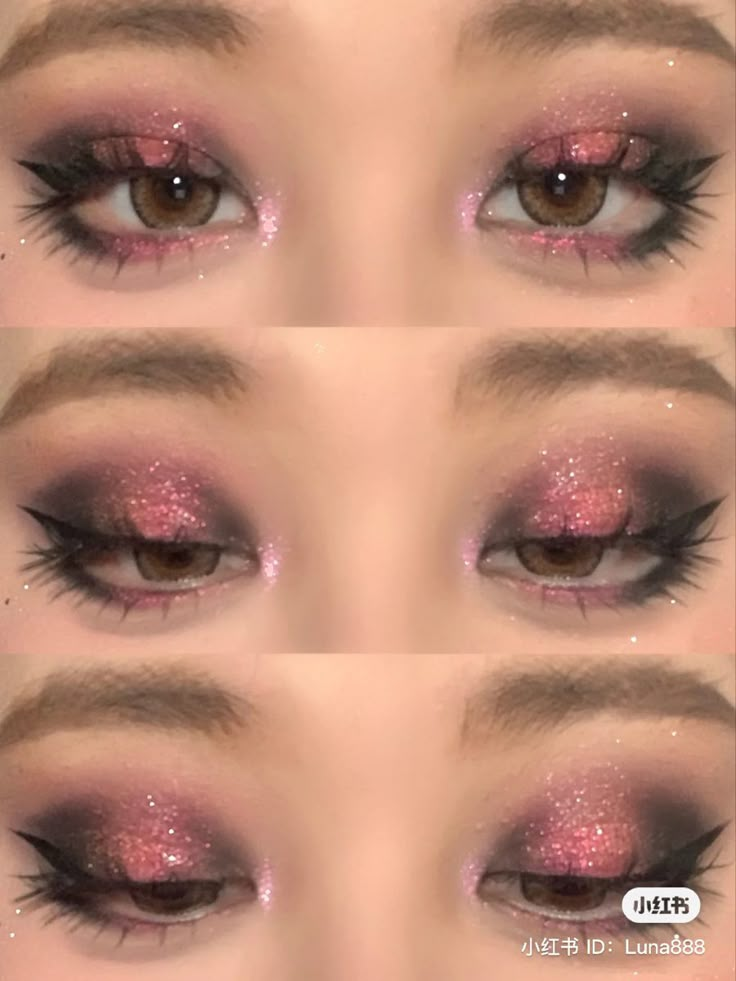 Pink Cute Makeup Look, Fushia Eyeshadow Make Up, Black And Hot Pink Makeup, Pink And Purple Douyin Makeup, Draculara Inspired Makeup, Draculaura Eye Makeup, Draculaura Cosplay Makeup, Draculaura Makeup Simple, Valentines Douyin Makeup