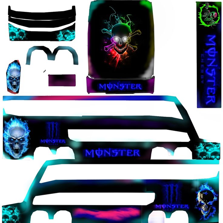 the monster truck decals are designed to look like monsters