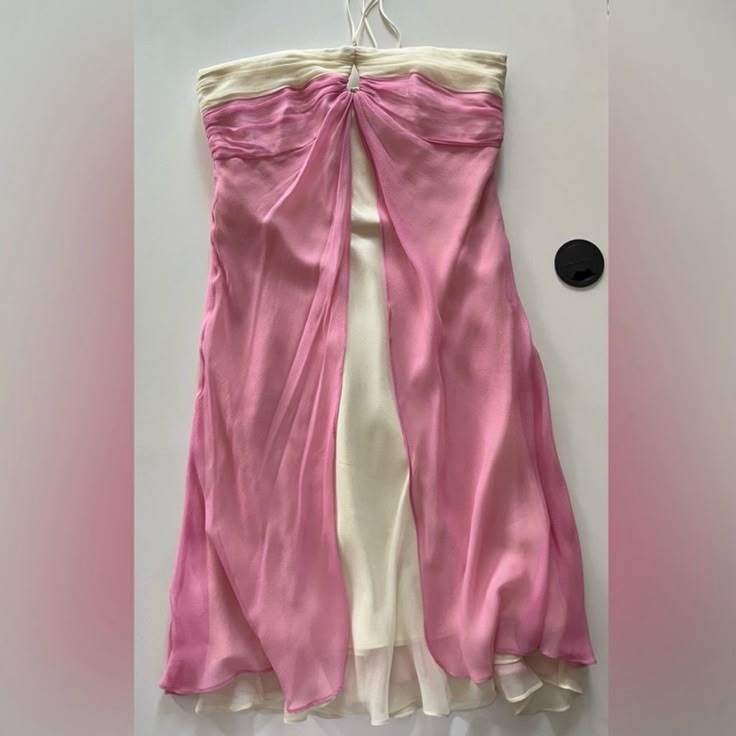 New Shelli Segal Two Tone Cream & Pink Silk Halter Mini Dress Sz 4 - Gorgeous Early 2000 Fashion, Prettiest Dresses, Mini Dress Y2k, Hoco 2024, Vintage Pink Dress, Pink Slip Dress, Visual Archive, Dolly Dress, Vintage Party Dresses