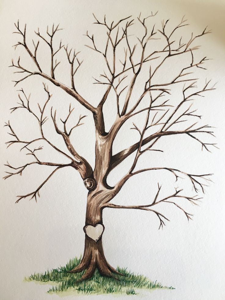 a drawing of a tree with a heart on it's trunk and the branches are bare