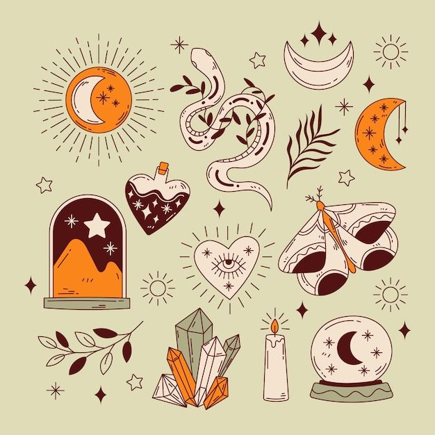 an assortment of items that are in the shape of hearts, moon, and stars