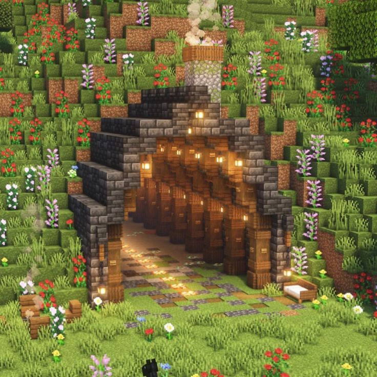 Hillside Minecraft Build, Mc Tunnel Ideas, Minecraft Survival World Builds, Minecraft Builds In Mountain, Minecraft House Ideas Bedrock, Minecraft Building Ideas In Mountain, Minecraft Tunnel Entrance Ideas, Minecraft Mountain Tunnel, Minecraft Houses Spruce Forest