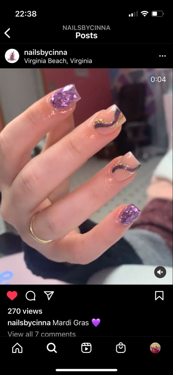 Cute Mardi Gras Nails, Short Mardi Gras Nails, Mardi Gras Acrylic Nails, Simple Mardi Gras Nails, Madi Gras Nails, Mardi Gras Nails Acrylic, Mardi Gras Nails Ideas, Mardi Gras Nails Design, Mardi Gras Nails