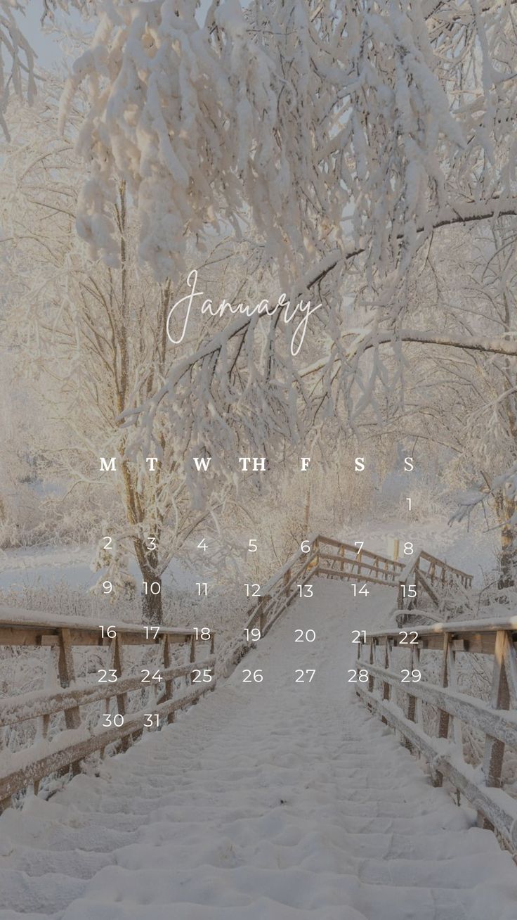 a snowy path with a calendar on it