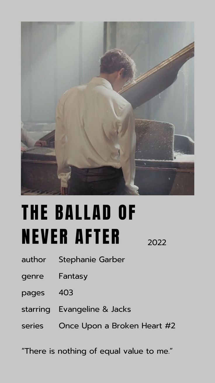 a poster with the words, the bald of never after and an image of a man standing in front of a piano