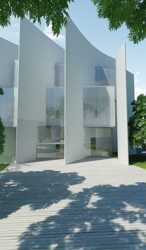 an artist's rendering of the exterior of a building with trees in front of it