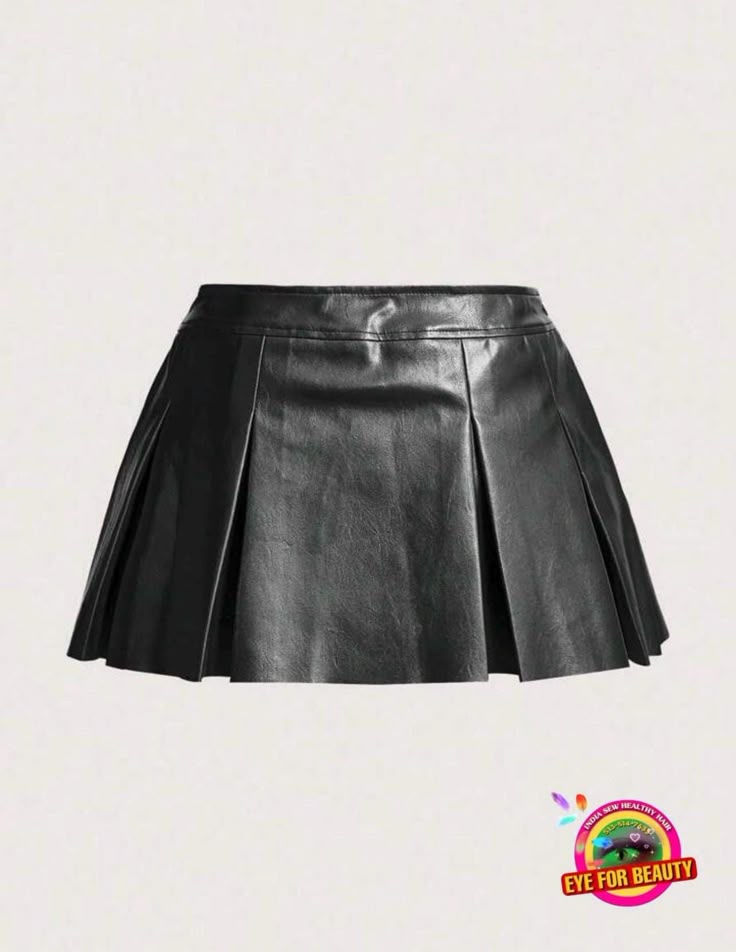 Black PU leather mini skirt. 2nd and 3rd pic are real pics of the actual skirt. Skirt is a skort (shorts attached under the skirt Scream Clothes, Charles Leclerc Girlfriend, Autumn Aesthetic Outfit, Cider Outfits, Red Skater Skirt, Wear To A Concert, China Clothes, Leather Pleated Skirt, Shein Icon