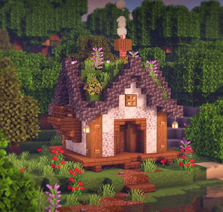 Cute Small Village Houses Minecraft, Minecraft House Cute Cottage, Cute Minecraft Houses Cottage Easy, Cute Minecraft Homes Cottage, Simple Minecraft Cottage Tutorial, Lesbian Minecraft House, Plant Shop Minecraft, Earthy Minecraft House, Small Cottage Homes Minecraft