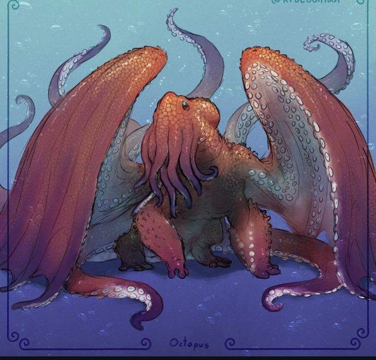 an octopus is sitting on the ground with its head in another octopus's mouth