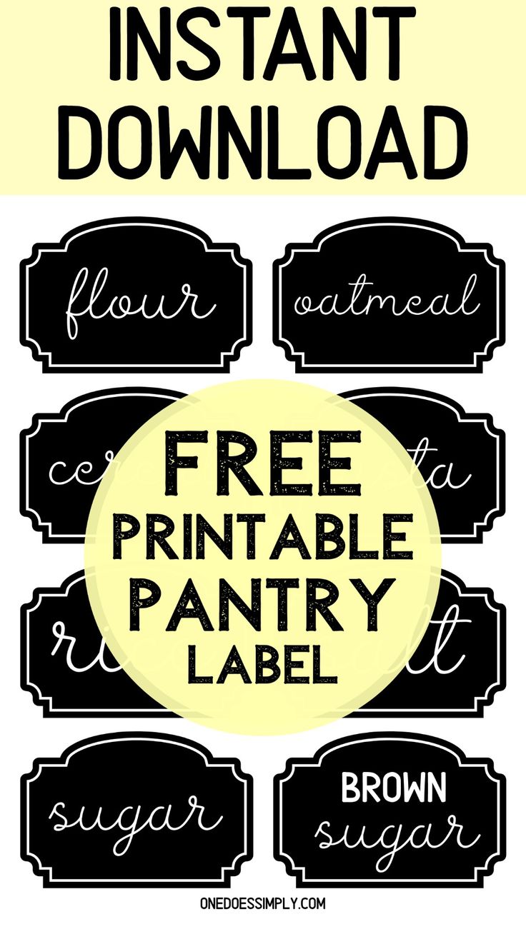 the free printable pantry label is shown in black and white, with text that reads instant