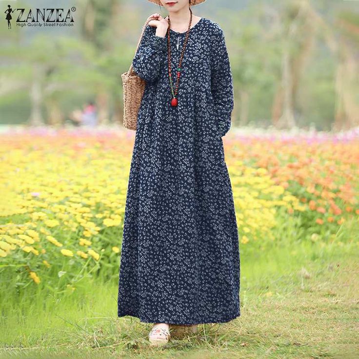 Casual Maxi Dress With Sleeves, Women's Sundress, Spring Sundress, Maxi Vestidos, Sundress Casual, Cotton Kaftan, Printed Robe, Womens Floral Dress, Full Length Dress