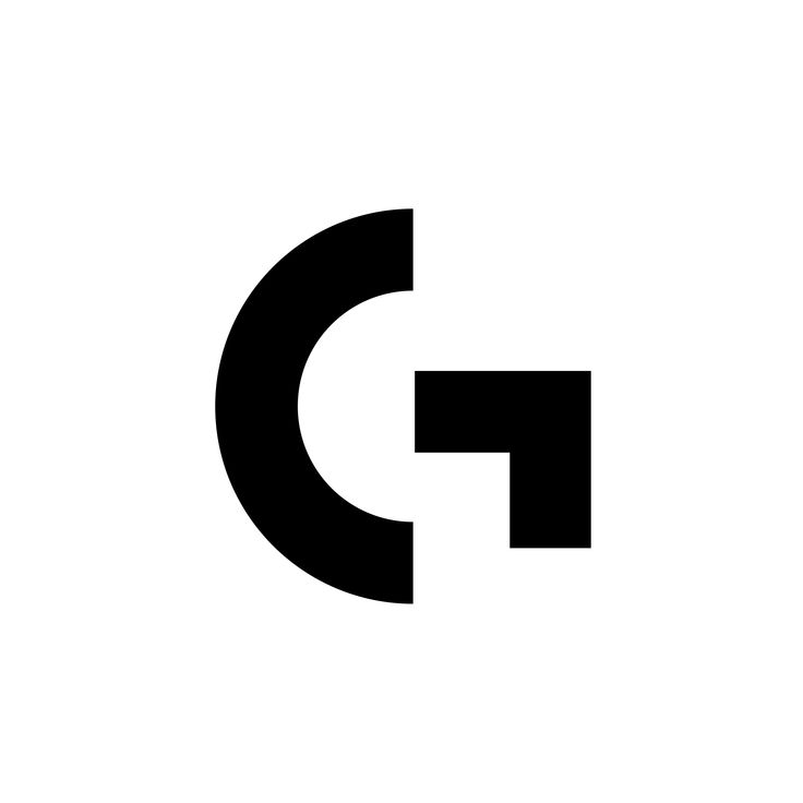 a black and white logo with the letter g