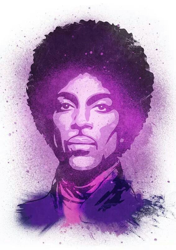 a painting of a man with an afro haircut and wearing a purple suit,