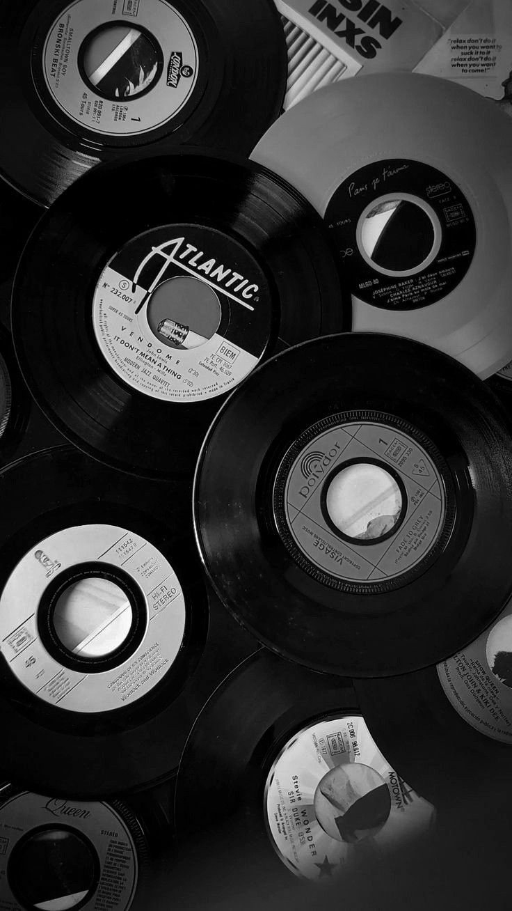 black and white photograph of old records