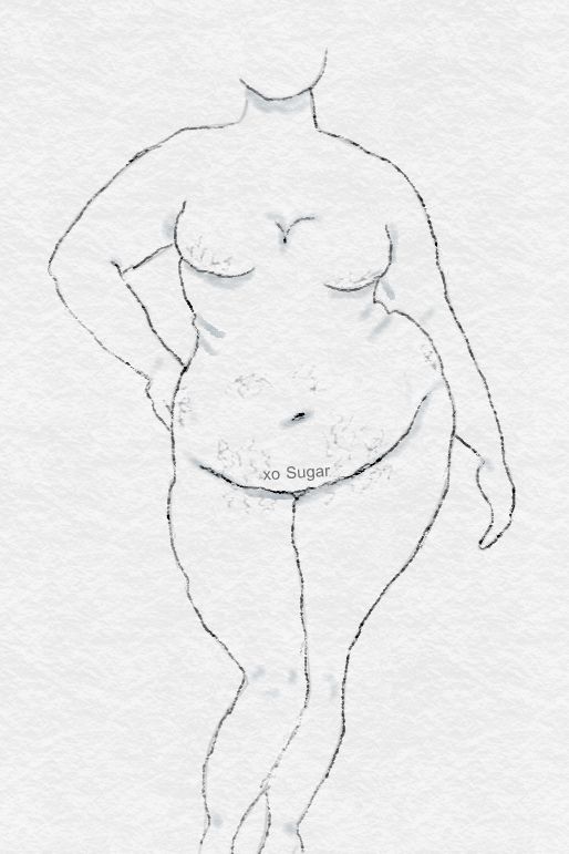 a drawing of a woman's stomach and breast