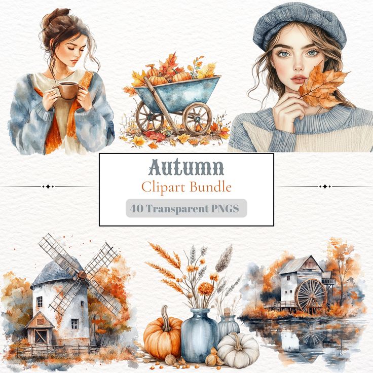 watercolor autumn clipart bundle