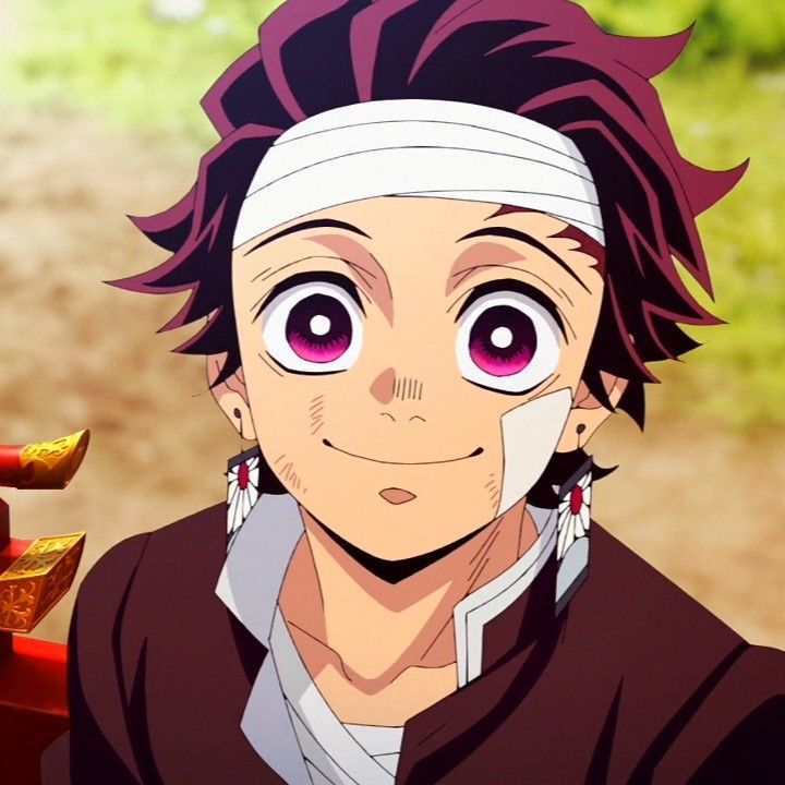 an anime character with purple eyes and a bandage around his head looking at the camera