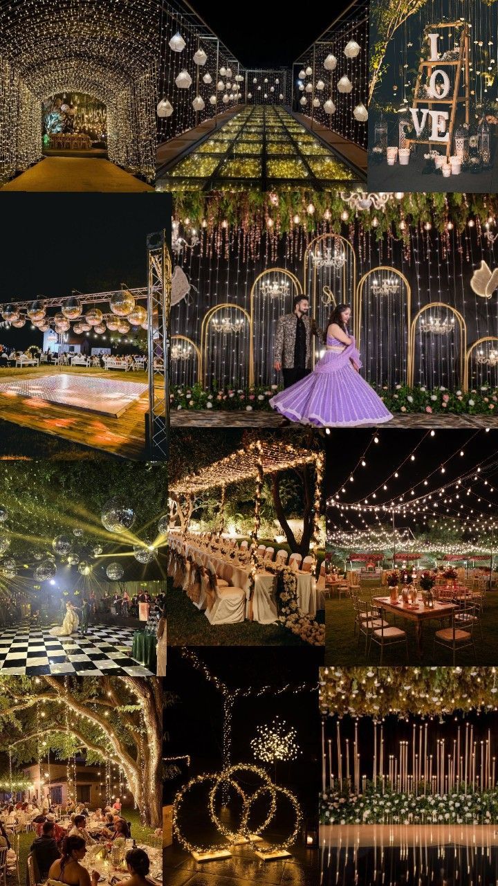 a collage of photos with lights and decorations