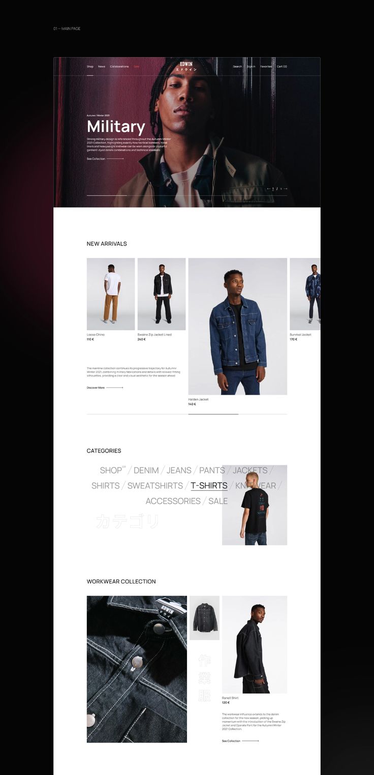 an image of a website page with men's clothing on the front and back