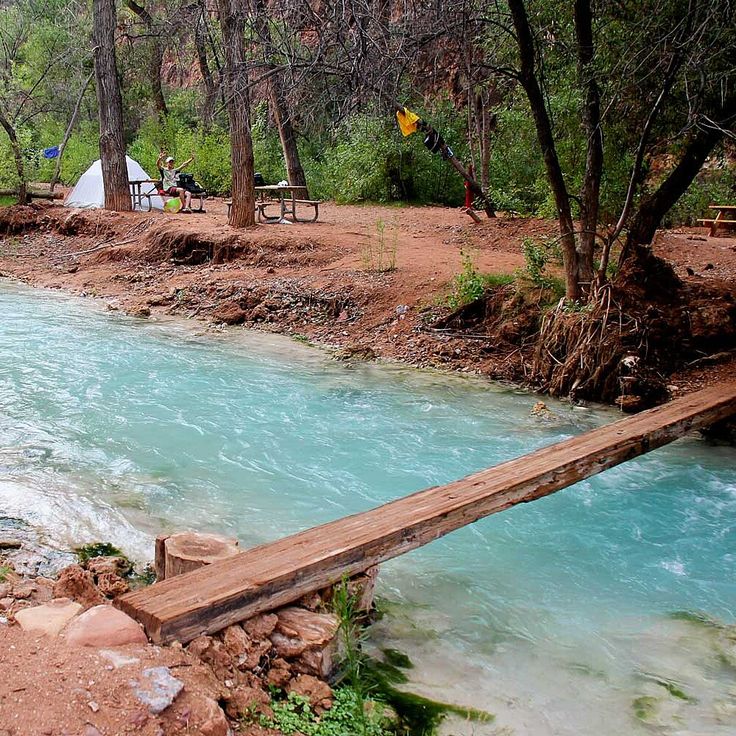 a wooden bridge over a small river in the woods