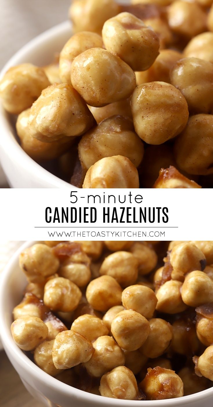 two white bowls filled with candied hazel nuts