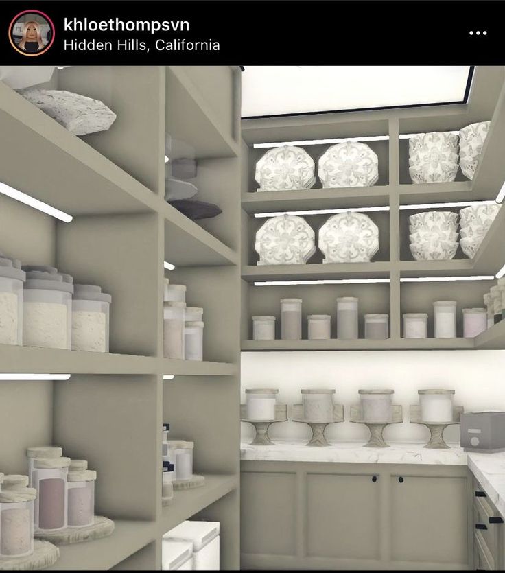 the shelves in this kitchen are filled with white dishes