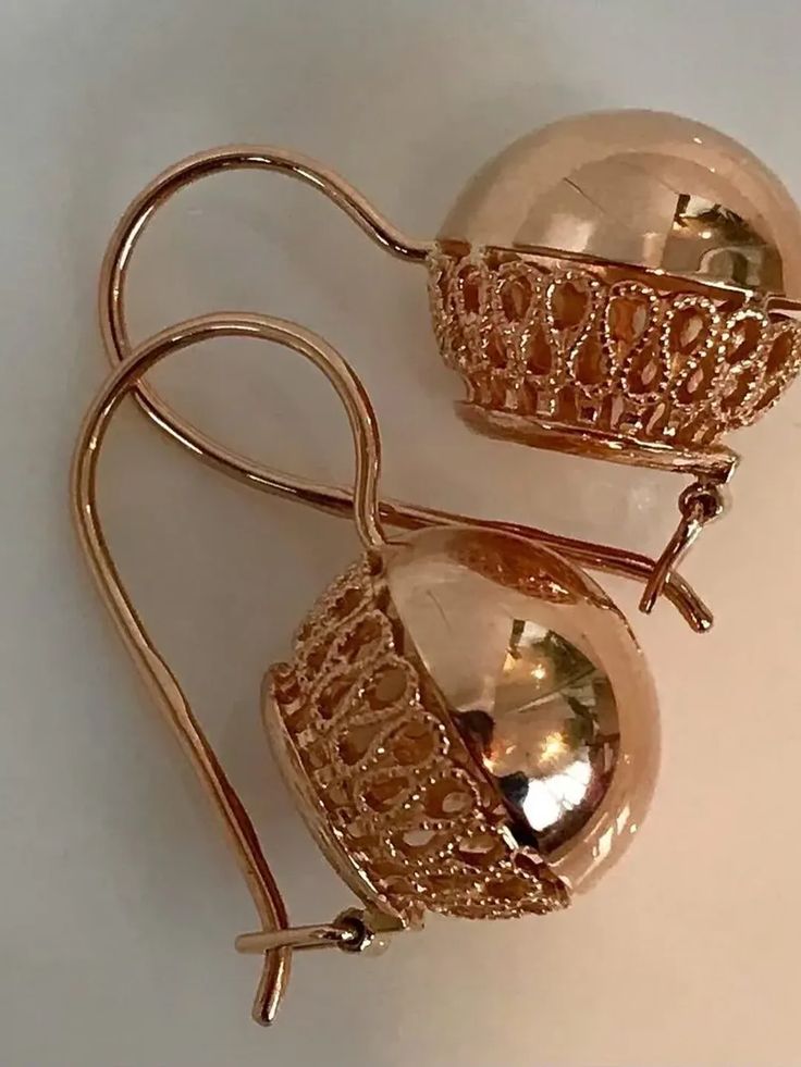 Vintage 14K Russian Earrings "Balls" without stone 583 With Star Rose Gold Soviet Retro Women's jewelry $595.00 | Buy online with delivery Russian Earrings, Antique Urn, Russian Jewelry, Minimal Accessories, Bangles Jewelry Designs, Vintage Soviet, Gift For Woman, Retro Women, Bangles Jewelry