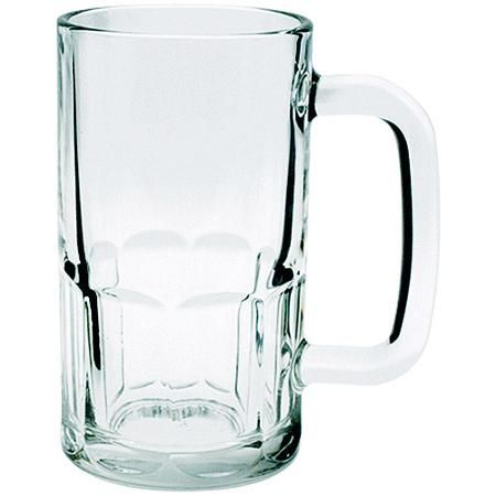 an empty glass mug is shown on a white background